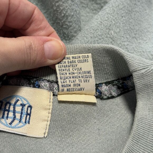 Vtg Crewneck Sweatshirt Womens M Green Patchwork Embroidery Grandma Inside Out - Picture 10 of 10